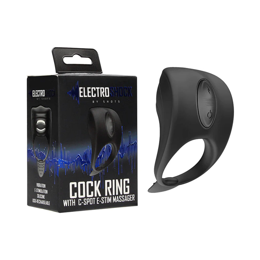 Shots ElectroShock Rechargeable Silicone Cockring With Clitoral E-Stimulation Massager Black